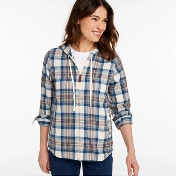 L.L. Bean Plaid Flannel Shirt, Relaxed Zip Hoodie Extra Large XL - Picture 1 of 12